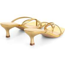 Athlefit Women's Strappy Kitten Heel Sandals - Square Toe Flip Flop Low Heels Dressy Thong Sandals For Women - Vàng - Xem 6