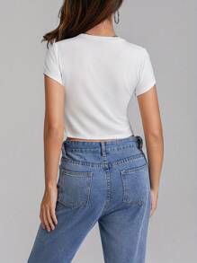 Womenacute;S Easter Crop Tee Cartoon BunnyEgg Print Short Sleeve Round Neck Slim Crop Tops