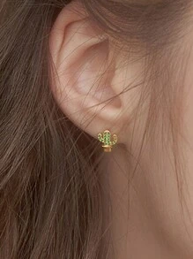 925 纯银仙人掌耳钉，小巧时尚经典优雅奢华百搭日常个性化不对称自然风格