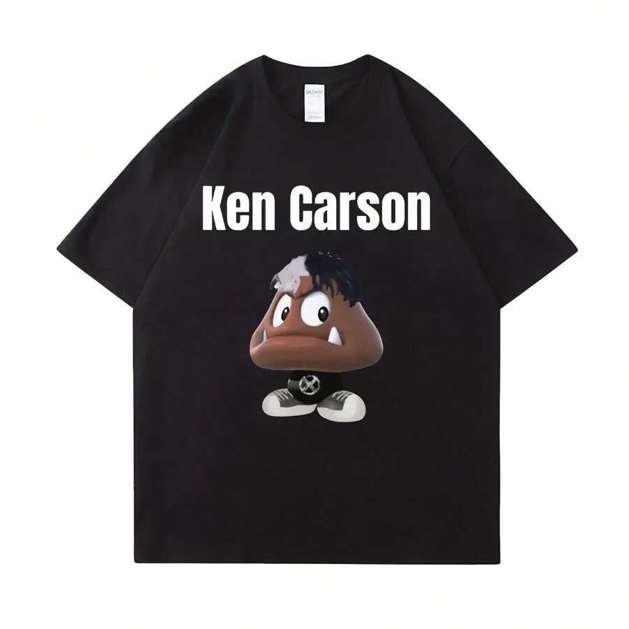 Rapper Ken Carson Goomba Funny Meme  Cartoon T Shirts Men Women Hip Hop Cool Retro T-Shirt Oversized Cotton Tshirt T2k Tops - 黑色 - 查看 1