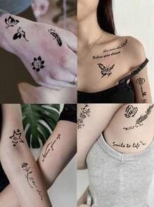 6pcs Hollow Tattoo Stencils, Multi-Pattern Including Flowers, Butterflies, Roses, Stars, Hearts, Suitable For Couples, Waterproof & Wearable For Fingers, Ears, Shoulders, Necks, Collarbones, Unisex