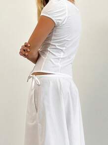 Women's Summer Casual Shirt Short Sleeve Deep V Neck Lace Trim Buton Up Party Tops - trắng - Xem 7
