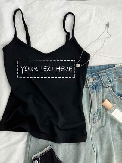 Custom Women's V-Neck Camisole - Add Your Own Text In Your Choice Of Colors And Fonts, Design Your Own Personalized Printed Camisole, Anniversary Gift, Valentine's Day, Mardi Gras, Custom Gift, Custom Women's Camisole, Gift For Girlfriend/Family, Mother's Day Gift, Birthday Gift, Wedding Gift, Tops, Women's Camisole, Women's Top, Patterned Women's V-Neck Camisole, Women's Tops, Women's Summer Tops,Customized Women Active Tops,Easy Comfort