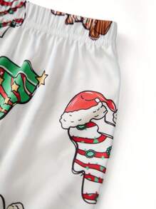 Women Christmas Pajamas Sets Cute Satin Silk PJs 2 Piece Outfits Long Sleeve Button Down Santa Claus Shirt Lounge Shorts Sets - Tan - View 7