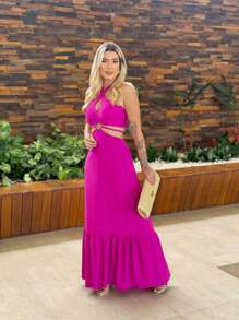 LONG DRESS WITH CUTOUT. - Rose Red - View 3