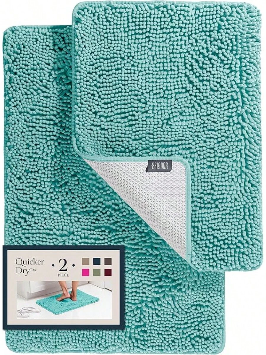 BELADOR Bathroom Rugs Sets 2 Piece- Plush Bath Mat Set Quick-Dry Soft Chenille Mat With Rubber Backing, Absorbent Rug Set, Washable Bath Rugs - Bath Mats 24x17 + 30x20 - Sea Green - View 1