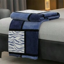 1pc Simple Striped Plaid Splicing Printed Blanket, Soft Warm Bedspread Or Shawl, Suitable For Living Room And Bedroom Furniture Decoration