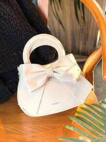 轻巧便携休闲时尚蝴蝶结装饰手提包，女士双手柄钱包，小型人造皮革斜挎包，适合女孩、女士、大学生、新人及白领，秋冬必备，工作、办公室、通勤，秋冬季，最佳母亲节礼物创意，母亲节礼物，妈妈礼物，妈妈必备品，外出妈妈包，女士情人节蝴蝶结钱包