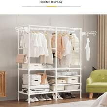 1 pieza Organizador de gabinete metálico de varios niveles con barra colgante, unidad de almacenamiento universal para ropa, zapatos, mantas, bolsos, sombreros, toallas - Resistente, fácil de montar, con recubrimiento en polvo, exhibición minorista industrial y científica