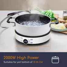 Aigostar Piastra a induzione da 2000W, fornello a induzione in vetroceramica. Controllo Touch con timer e spegnimento automatico. Adatto per pentole con fondo di diametro 12-26 cm. - Spina tipo E UE (220-240 V) - Visualizzare 2