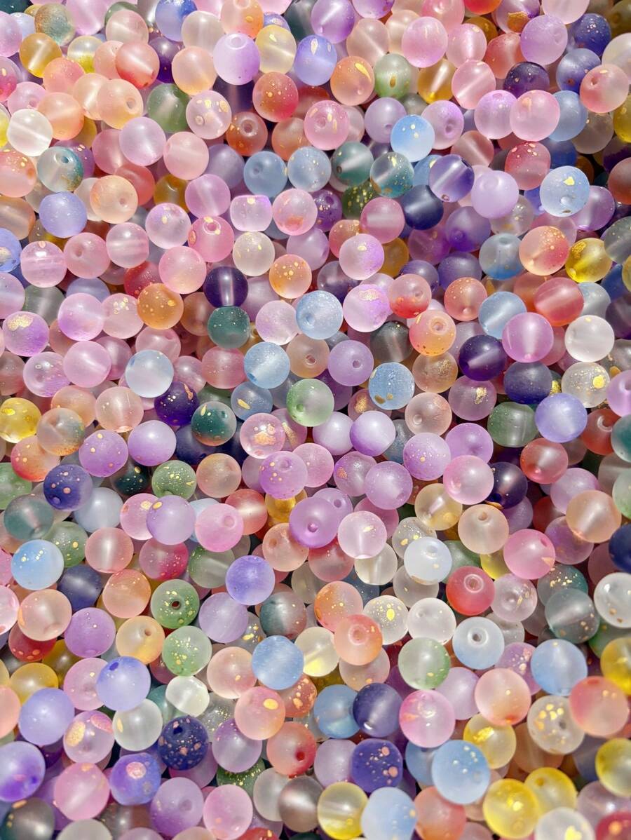 120-Piece Spring Pastel Frosted Glass Beads Set, 8MmRound - Ideal For Diy Bracelets, Necklaces & Creative Jewelry Crafting - Multicolor - View 1