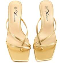 Athlefit Women's Strappy Kitten Heel Sandals - Square Toe Flip Flop Low Heels Dressy Thong Sandals For Women - Vàng - Xem 5