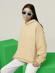 Plain Sweatshirt With No Print And Hood  2042 - Màu Khaki - Xem 5
