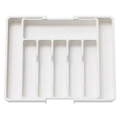 vantisan Organizador de Cubiertos, Bandeja para Cubiertos Extensible de 8 Compartimentos, Ajustable para Cajones Sin BPA, Negro, Práctico color blanco , gris y negro