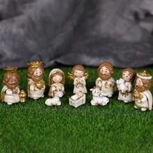 10 PCS Ornament Cartoon Birth Of Jesus, Nativity Scene Ornaments, Home & Office Decoration