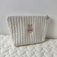 حقيبة وضع الحفاضات والزجاجات للأطفال والماكياج الخاصة بالأمهات، مزينة بطباعة كرتونية للحيوانات وسحّاب، منظم للسفر، قطعة واحدة