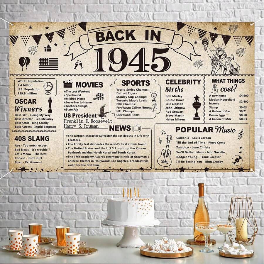 1 件 80 岁生日派对装饰，复古 1945 年横幅 80 岁生日派对海报用品复古 1945 年背景摄影背景适合男女 80 岁同学聚会装饰 - 1945 - 查看 1