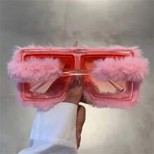 1pc Y2K Stylish Fuzzy Oversized Gradient Sunglasses, Unisex Creative Blurry Beach Party Club Glasses, Plastic Frame, Hawaiian Theme, Non-Prescription Entertaining Eyewear, Suitable For Running And Holiday Casual Occasions Prom