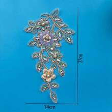 1pc/2pcs Set Of Handcrafted Rhinestone Patch Floral Embroidery Applique, Clothing Accessory Garment Sewing Decor For Dress, Bridal Gown, Purse In Multiple Colors - Multicolor - View 5