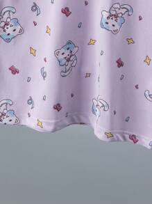 4pcs/Set Girls Lightweight 3/4 Sleeve Cartoon Print Pajama Set, Spring & Summer Top And 7/8 Pants Set