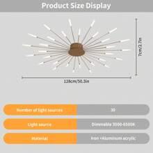 42 Lights Modern Flower-Shaped Ceiling Light , Recessed Metal & Acrylic Firework Petal LED Fixture For Living And Dining Rooms ,Remote Control Included - 金色 - 查看 16
