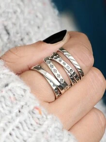 1pc Vintage Silver Color Boho Style Wrapped Around Long Size Full Finger Adjustable Ring, Everyday Wear