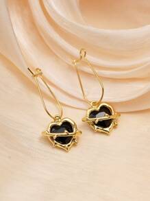 1/4 Pairs Fashionable Metal Heart Inlaid Cubic Zirconia Pendant Earrings, Luxury Rhinestone Heart Shaped Eardrop, Suitable For Women Daily, Party Wear, Valentine's Day Gift