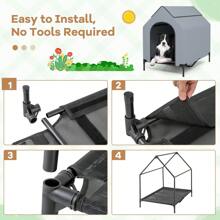 Large Pet House 110cm Elevated Dog House For Medium Breeds W/ Windows - Grey - View 7
