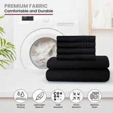 LUX DECOR 6-Piece Embroidered Bed Sheet Set – Brushed Microfiber, Deep Pocket, Lightweight & Breathable – Graduation Gifts, Home Decor, Sleep Protection For Dorms, Student Beds, Back‑To‑School Gift, Soft Bed Linens, Comfortable Sleep, Luxury Bed Set, Valentine's Day Bedroom, Spring Bedding Refresh, Guest Room Essentials, Dorm Room Bedding, Premium Bed Linens, Easy Care Sheets, Hypoallergenic Fabric, Year-Round Comfort, Master Bedroom Update, Matching Bedding Set, Hotel Quality Linens - 黑色 - 查看 7