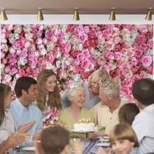 1pc Pink Floral Wall Photography Backdrops 3D Roses Flowers Party Banner 59.1*39.4/82.7*59.1/106.3*70.9 Inches Happy Mother's Day Newborn Bridal Wedding Birthday Anniversary Photo Background Indoor Outdoor Romantic Decoration Supplies