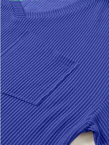 CILKOO 女士V领宽松扭结口袋短袖T恤，春夏休闲款 - 寶藍色 - 查看 10