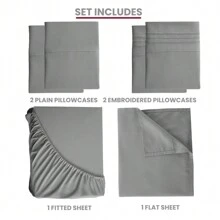 LUX DECOR 6-Piece Embroidered Bed Sheet Set – Brushed Microfiber, Deep Pocket, Lightweight & Breathable – Graduation Gifts, Home Decor, Sleep Protection For Dorms, Student Beds, Back‑To‑School Gift, Soft Bed Linens, Comfortable Sleep, Luxury Bed Set, Valentine's Day Bedroom, Spring Bedding Refresh, Guest Room Essentials, Dorm Room Bedding, Premium Bed Linens, Easy Care Sheets, Hypoallergenic Fabric, Year-Round Comfort, Master Bedroom Update, Matching Bedding Set, Hotel Quality Linens - 深灰色 - 查看 3