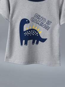 2pcs/Set Toddler Boys Cartoon Dinosaur Print Short Sleeve Pajama Set, Lightweight Spring/Summer Casual Home Outfit