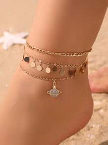 3 件装优雅甜美蝴蝶和星球水钻装饰脚链，适合女孩，珠子颜色随机