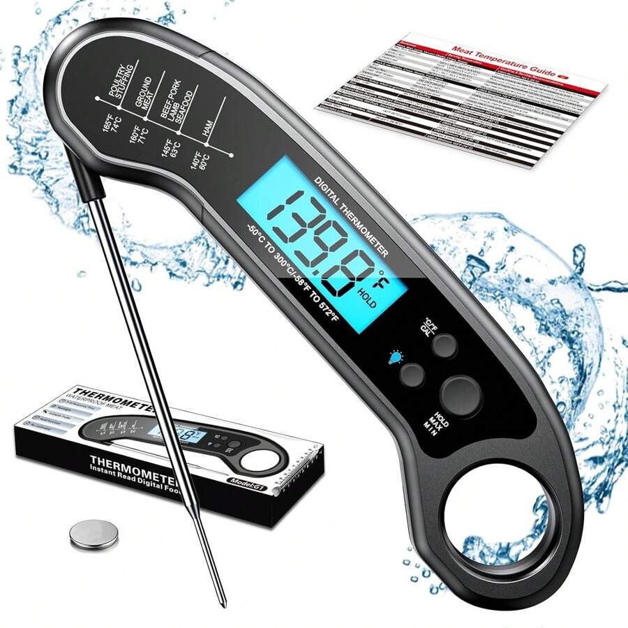 Meat Thermometer Digital, Instant Read Meat ThermometerI For Grill And Cooking, Waterproof Food Thermometer For Kitchen And Outside, BBQ, Turkey, Candy, Liquids, Beef - màu đen - Xem 1