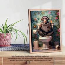 1pc, Canvas Hanging Picture, Framed Decorative Painting, Poster, Wall Art, Animals, Charming Monkey Reading Newspaper On Toilet - Canvas Wall Painting, Perfect For Modern Living Room, Bedroom, Bathroom Decoration And Gift, Art Deco Style, Modern Style, Minimalist Style, Animal Theme, Autumn, Spring Gifts Birthday Graduation
