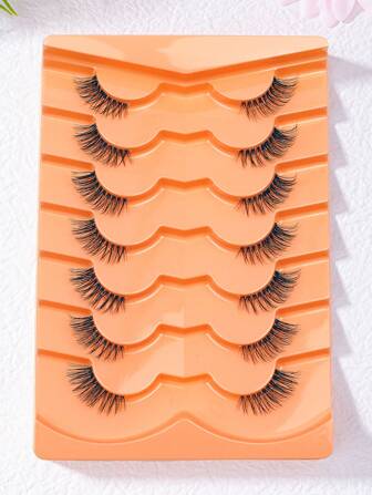 7 Pairs Wispy Transparent Stem Half-Eye Lengthening 3d Curly False Eyelashes