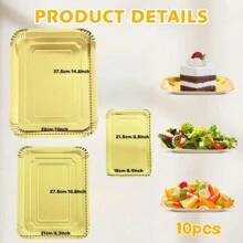 10 件金色纸盘，轻质矩形餐盘，一次性盘子，大号餐具食物托盘，适用于饼干蛋糕甜点小吃开胃菜节日野餐派对用品生日