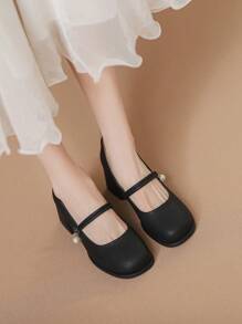 Damskie buty na wysokim obcasie, nowe style wiosenne i jesienne, okrągłe czubki, niskie, klamra, uniwersalne czarne skórzane buty, antypoślizgowe, z miękką podeszwą, wygodne, na grubym obcasie, brytyjskie buty damskie typu Mary Jane