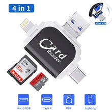 NetHong Multi-Port 4 In1 Universal SD TF Card Readers USB C SD TF Memory Card Readers~UK - Black - View 3