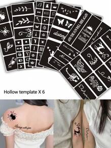 海娜临时纹身模板，蕾丝花图案人体彩绘海娜纹身，适用于手部、足部、身体皮肤，防水假纹身模板套装，男女通用 - 黑色 - 查看 14
