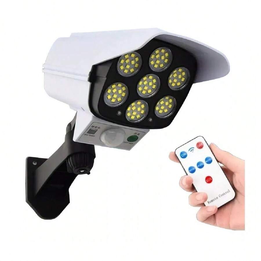 Lámpara Solar Con Control Remoto, Cámara De Seguridad Falso, exterior, luz de calle, impermeable - Blanco - Ver 1