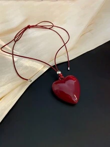 1 Peça Colar Longo Ajustável com Pendente de Coração Retrô em Corda de Couro, Minimalista e Versátil