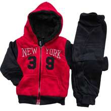 Sea Surf Children's Plush Sweatshirt Set, Fully Lined, Cozy And Warm, Ideal For Intense Cold, Casual And Modern Style For Boys, Perfect For Walks, Parties, Outdoor Play, Daily Use In Winter And Gifts. - 紅色 - 查看 3