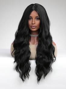 28 英寸自然黑色长卷发假发带刘海合成假发初学者友好耐热时尚日常使用万圣节婚礼派对装音乐节母亲节礼物热卖 - 自然黑 - 查看 4