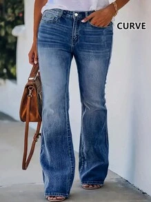 American Street Style New Hot Selling Tight Fitting Versatile Slimming Women's Washed Plus Size Jeans Flared Pants