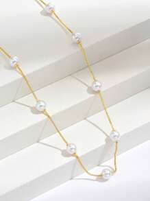 1 Pc Girls Exquisite Novel Pearl Clip Chain Necklace Suitable For Girls To Wear Daily - Multicolor - View 1