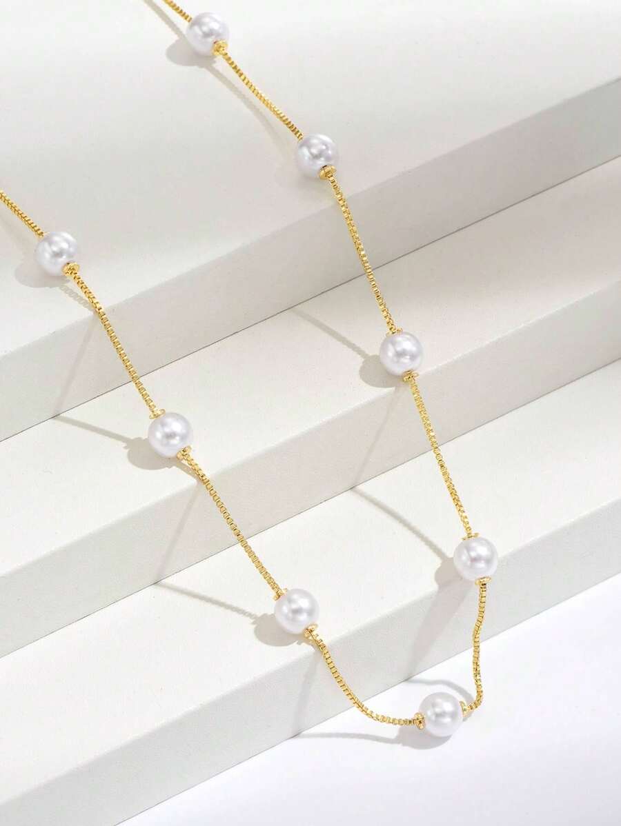1 Pc Girls Exquisite Novel Pearl Clip Chain Necklace Suitable For Girls To Wear Daily - Multicolor - View 1