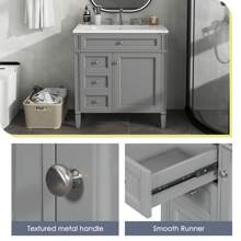 MERAX 30'' Bathroom Vanity With Top Sink, Modern Bathroom Storage Cabinet With 2 Drawers And A Tip-Out Drawer, Single Sink Bathroom Vanity - Xám - Xem 4