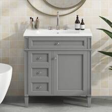 MERAX 30'' Bathroom Vanity With Top Sink, Modern Bathroom Storage Cabinet With 2 Drawers And A Tip-Out Drawer, Single Sink Bathroom Vanity - Xám - Xem 2